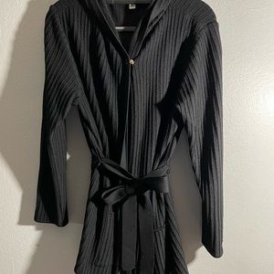 St. John Sport Marie Gray Hooded Tie Waist Cardigan